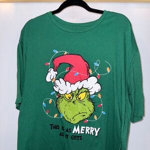 Men’s Dr. Seuss Grinch “This Is As Merry As It Gets” 3XL Tee – Green Christmas G